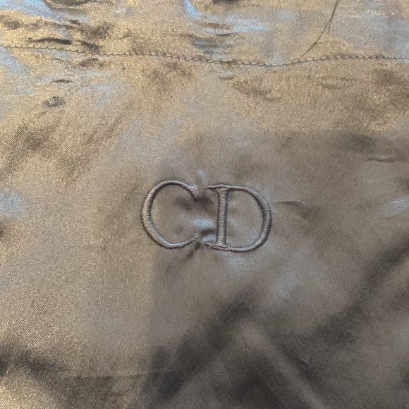 VINTAGE CHRISTIAN DIOR PALE BLUE SATIN PAJAMA TOP WITH EMBROIDERY LOGO. SIZE M/L - Picture 2 of 8